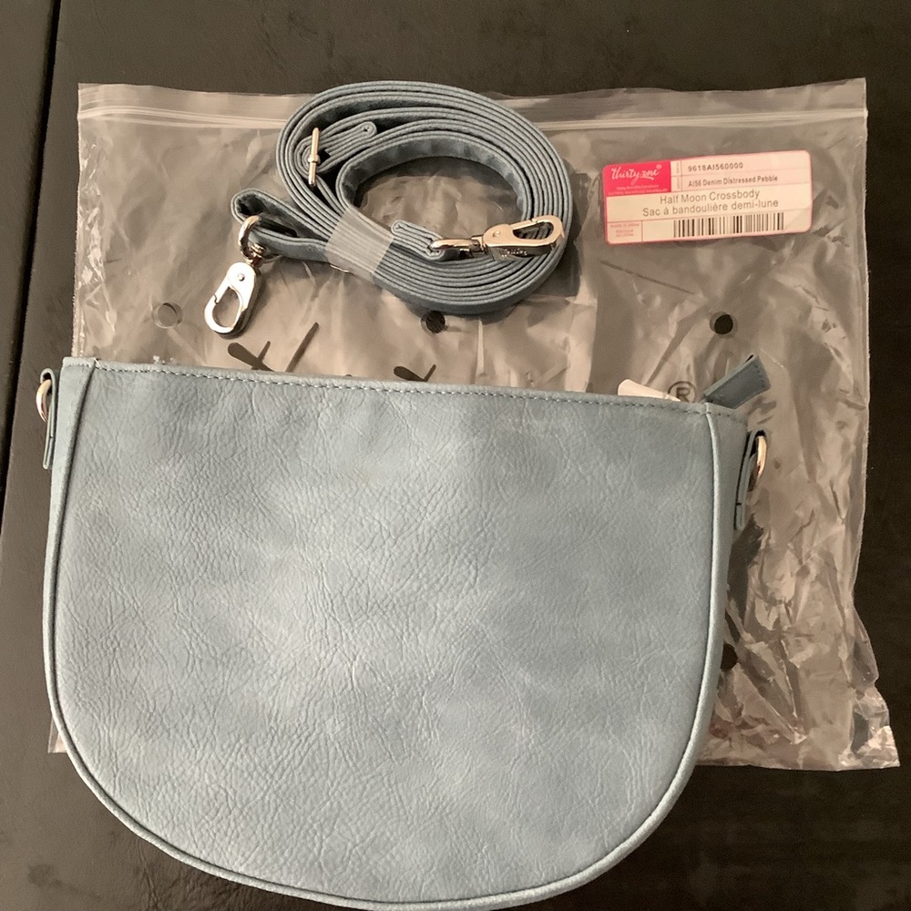 Thirty One Half Moon Crossbody in Denim Distressed Pebble NWT